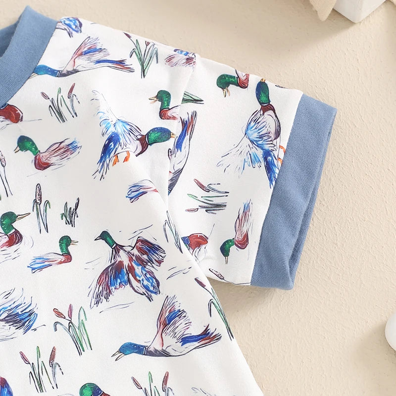 2024-04-01 Lioraitiin 0-18M Summer Baby Boy Romper Short Sleeve Crew Neck Duck Print Jumpsuit Clothes Casual Daily