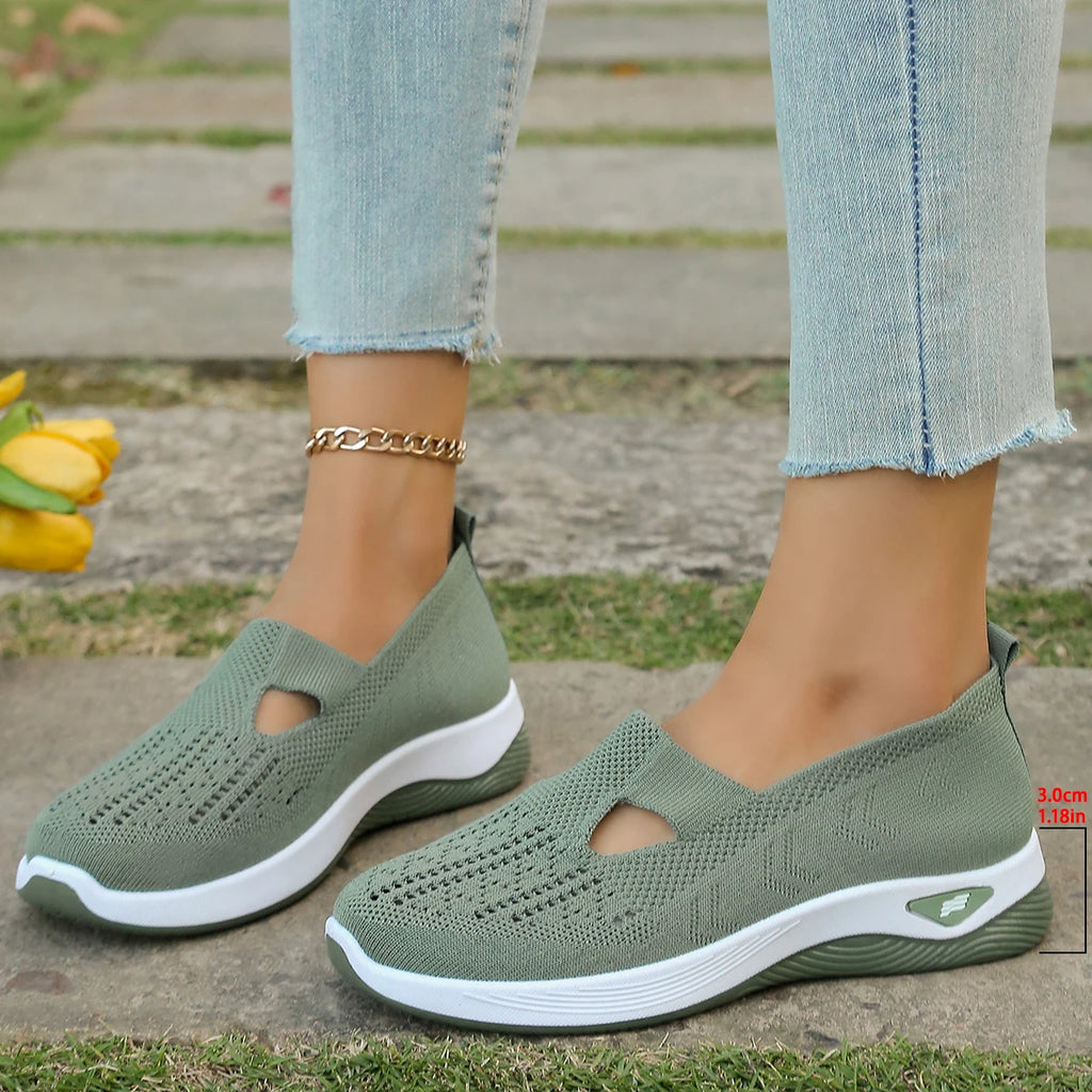 Women's shoes, women's casual shoes, solid color breathable sports shoes, soft-soled lightweight walking shoes, low-top knitted