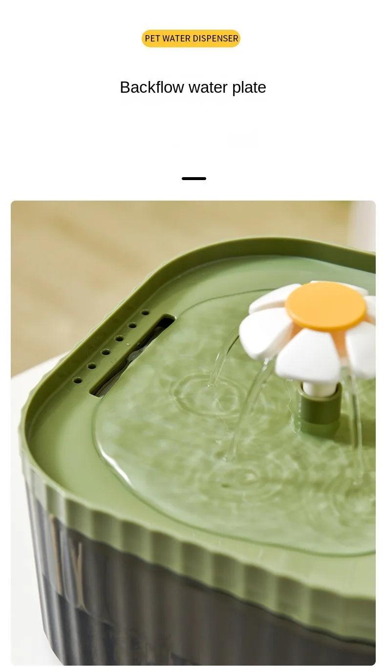1.5L Cat Water Automatic Quiet Water Wired loop Dispenser Flower USB charge Cat Dogs Pet drinking water with Replacement Filters