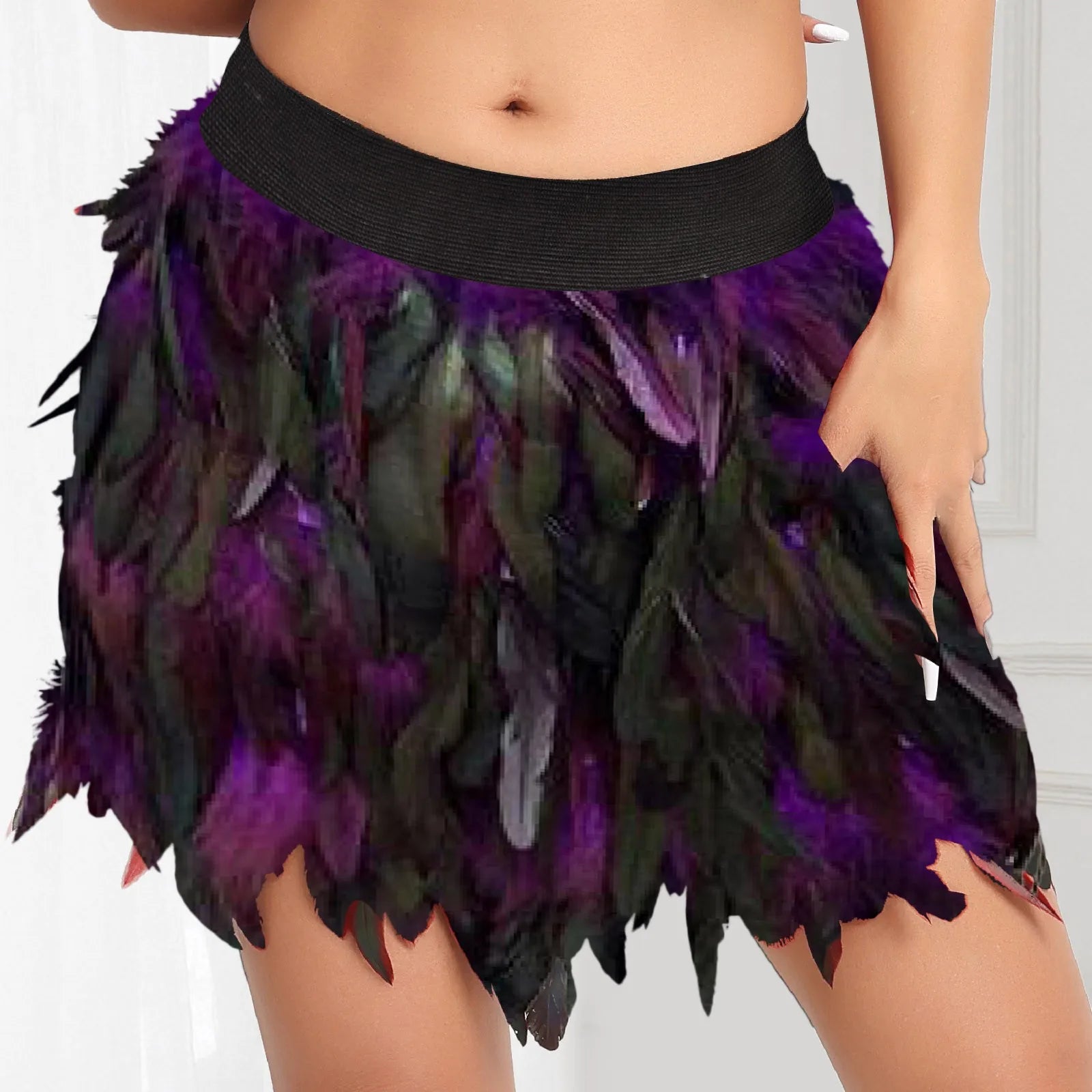 Women Faux Feather Mini Skirt Harajuku Rave Stage Performance Ball Gown Festival Carnival Club Party Dance Skirts Faldas Mujer