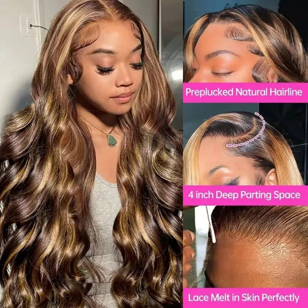 40 lnch Highlight Wig Human Hair P427 Honey Blonde 13x4 Lace Front Human Hair Wigs Body Wave Lace Frontal Wig For Black Women
