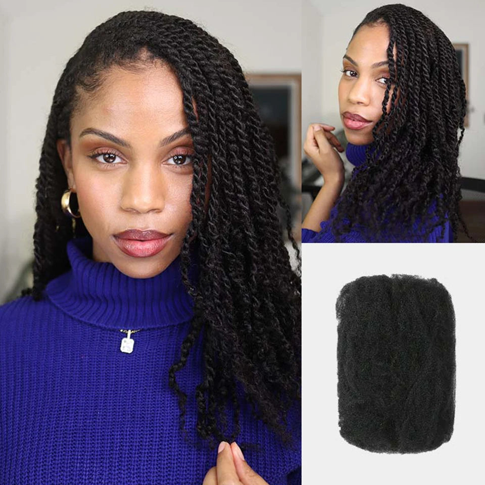 Afro Kinky Bulk Human Hair Extensions QVR US Local Shipping Natural Black/Brown Lightweight For Braiding Styling Everyday Wear
