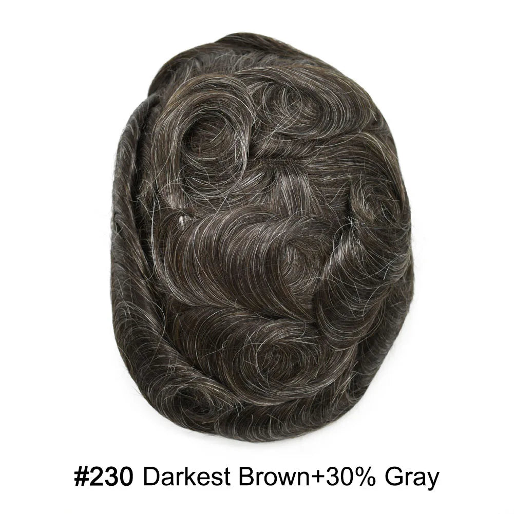 Invisible Full Poly Mens Toupee Thin Skin Hair System For Men 100% Human Hair Replacement All Clear PU Mens Wig