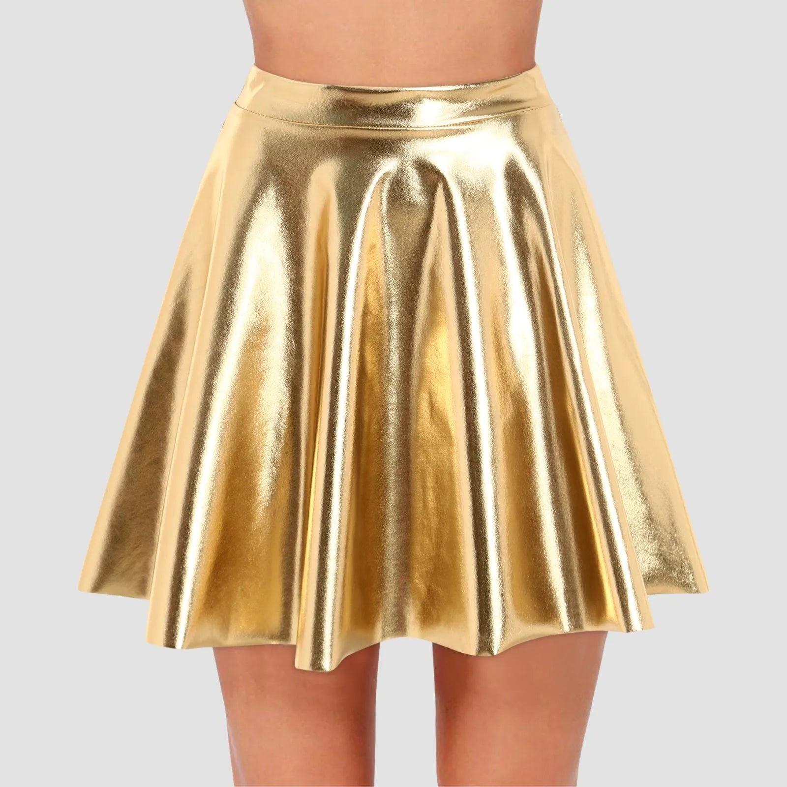 Women's Hight Waist Skirt Shiny Skater Skirt Sparkly Shiny Flared Pleated A Line Mini Skort Girls' Carnival Cosplay Skirt