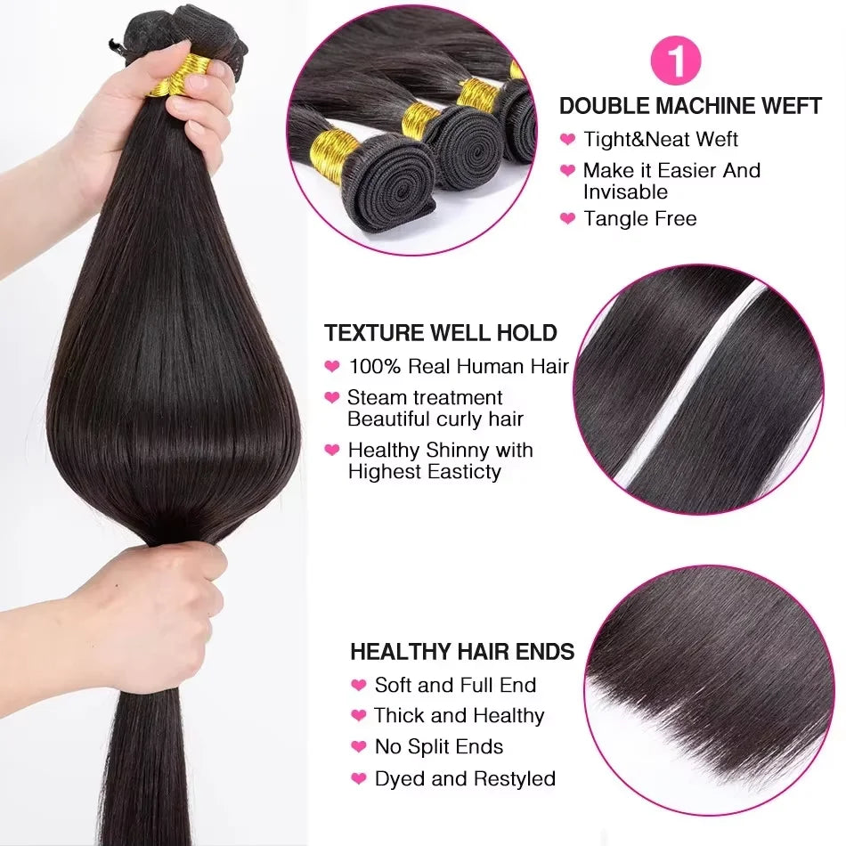 Peruvian Human Hair Bundles With Closure Straight Raw 3 4 Bundles With 4x4 5x5 HD Lace Closure Virgin Weave With 13x4 Frontal