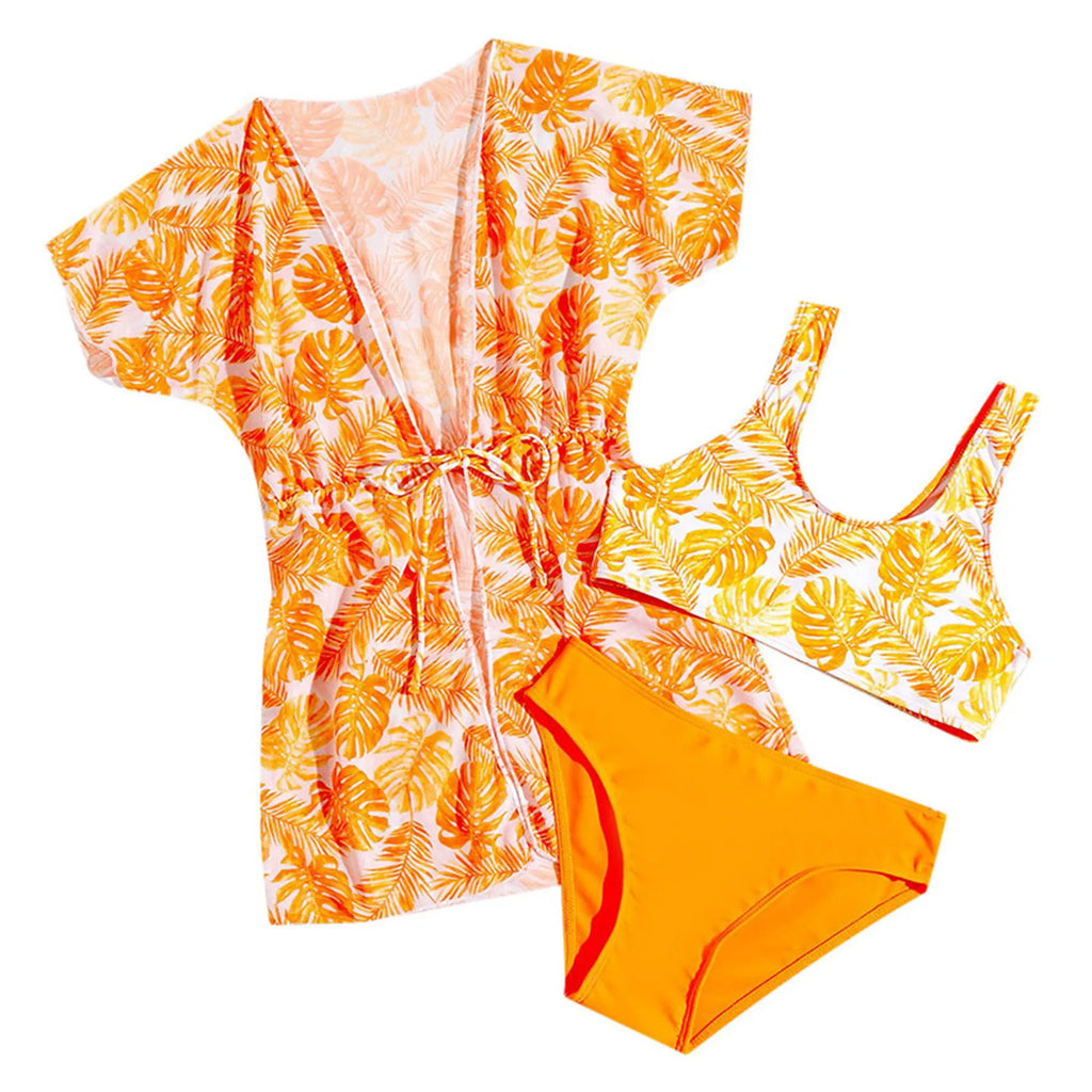 Size 12 Girl Bathing Suit Girls 3 Piece Tropical Bathing Suits Cute Bikini Swimsuit With Cover Up Sparkling Swimsuit