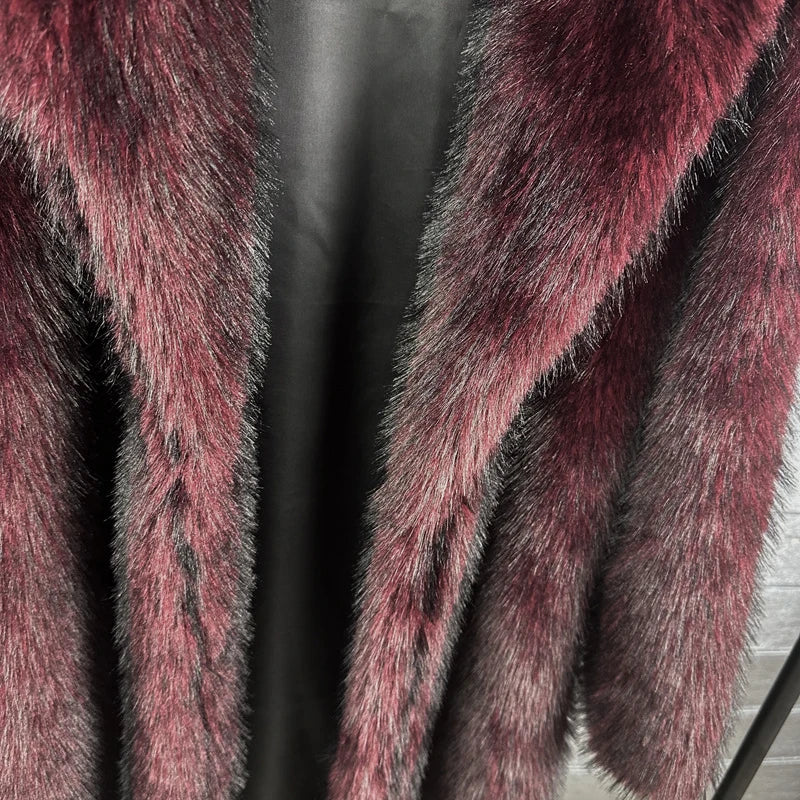DEAT 2025 winter new fashion high quality Fox Faux Fur long Coat for Women Suit Collar solid color thick warm jacket 11A06914