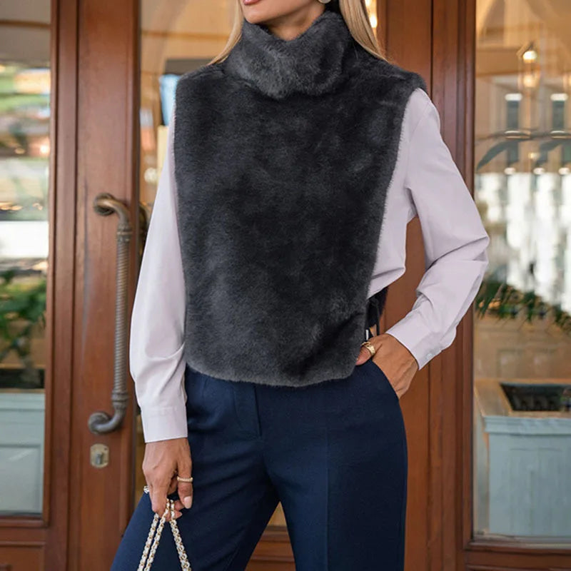 KUCLUT 2025 Autumn Winter Plush Vest For Women High-End Faux Mink Velvet High Collar Elegant Waistcoat Top Female 1A1010