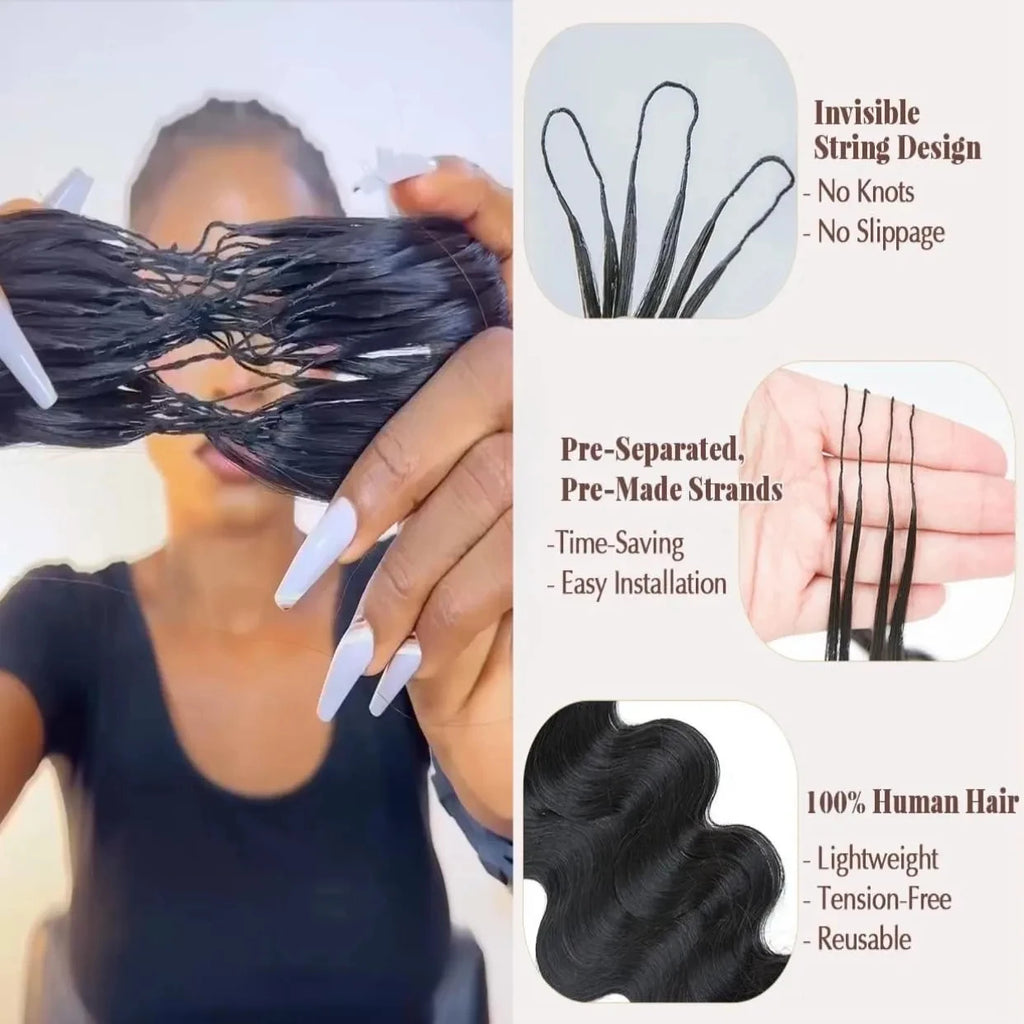 Crochet Human Hair Straight Human Hair Body Wave 1B Black Pre-Separated Knotless Crochet Extensions With Loop For Braiding