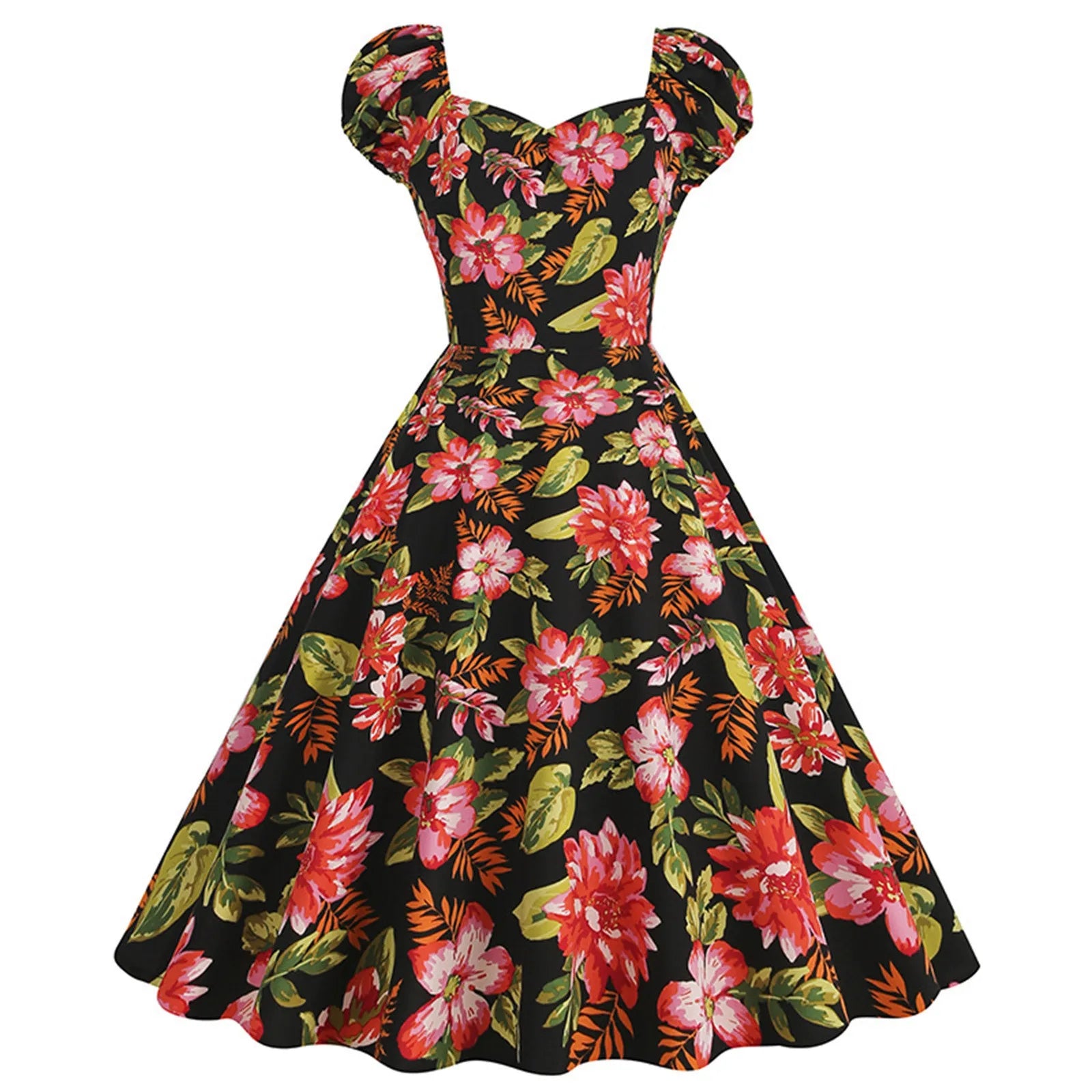 2024 Elegant Vintage Party Casual Women'S Dress Slash Neck Short Sleeve Floral Print Flare Runway Swing Evening Cocktail Dresses
