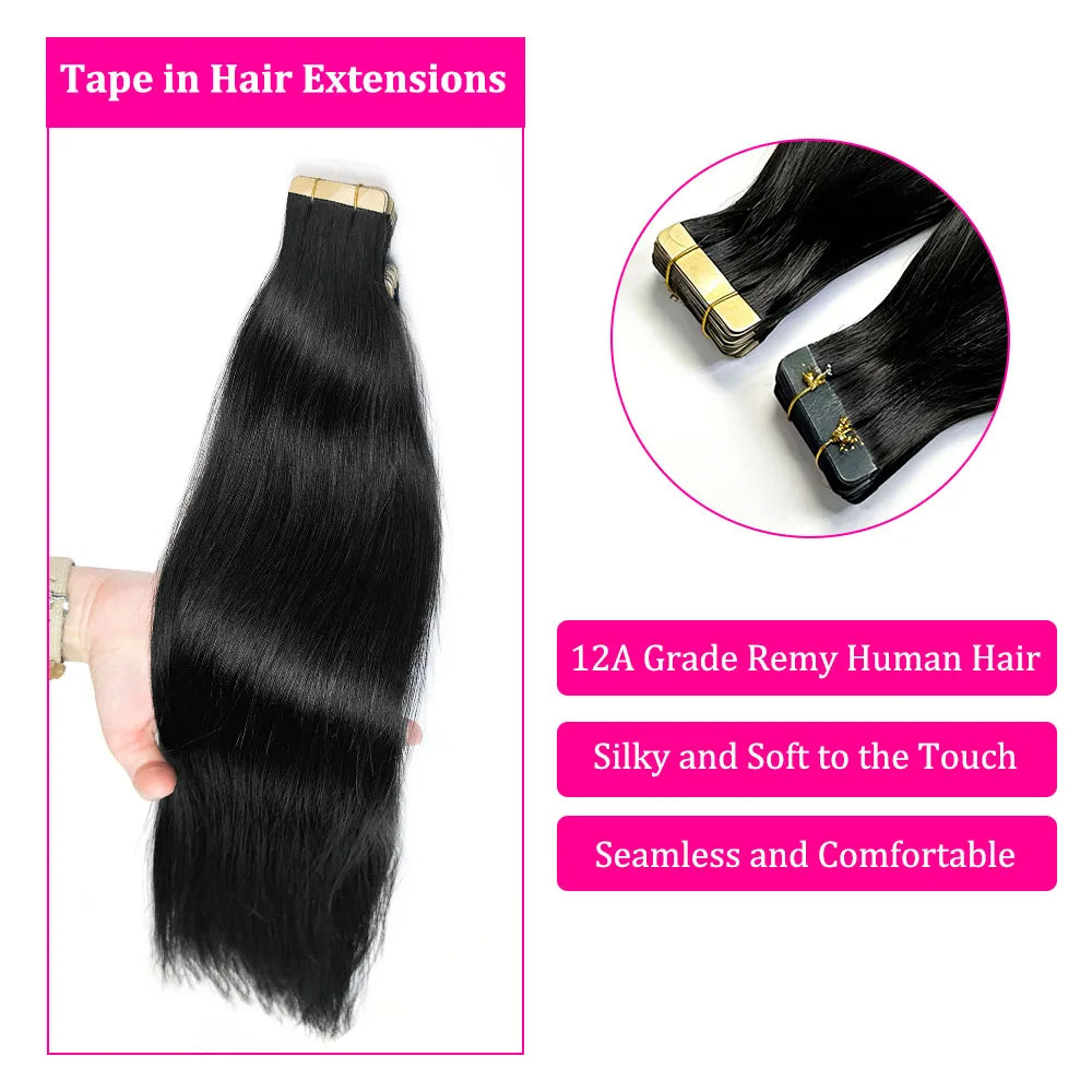 Straight Tape in Hair Extensions Human Hair Brazilian Hair 100% Human Hair Extensions Skin Weft Adhesive Glue On Salon Quality