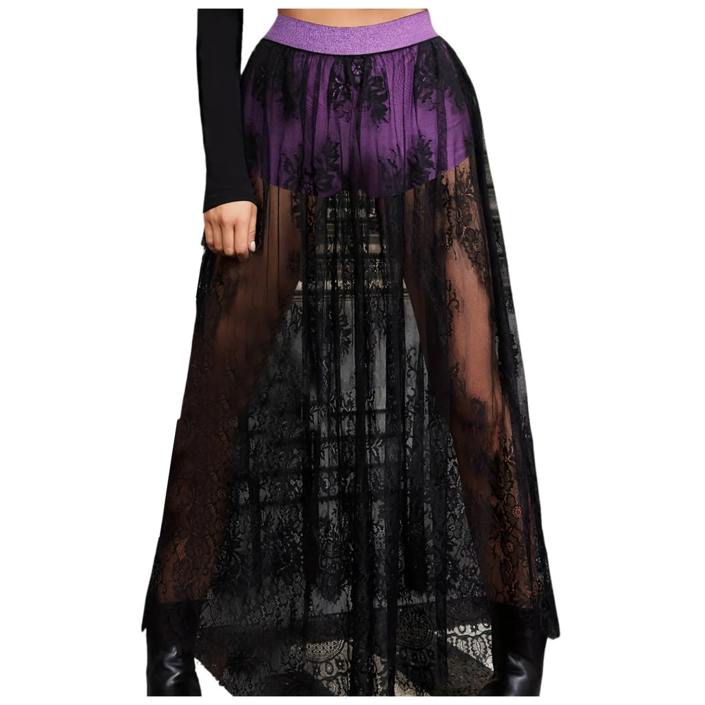 Womens Lace Skirt Elastic Waist Asymmetric Irregular Hem Lace Floral Hem Mini Skirt E Girl Sexy Fashion Streetwear юбка шорты