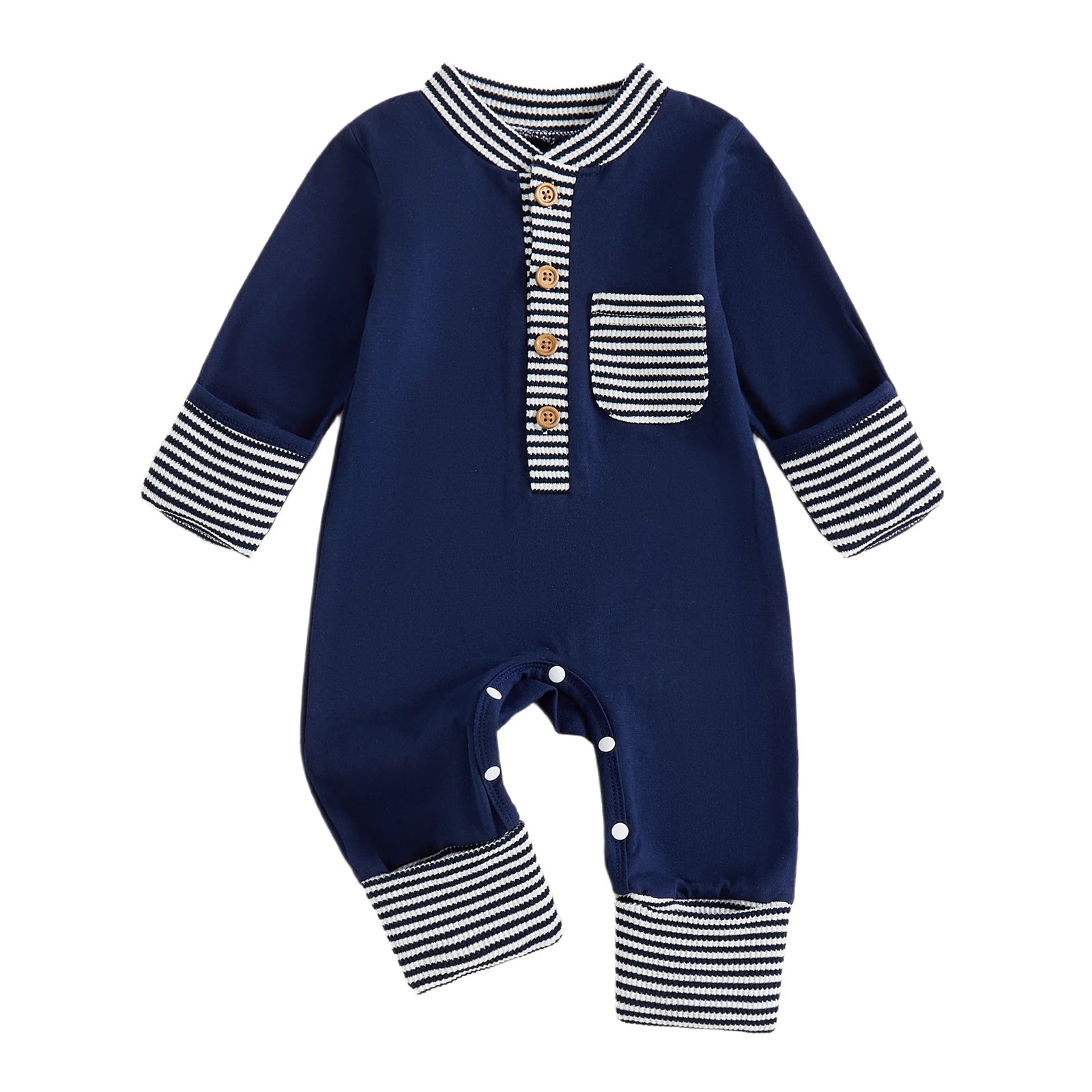 Lioraitiin Baby Boys Jumpsuit Long Sleeve Striped Patchwork Casual Autumn Newborn Romper Clothes