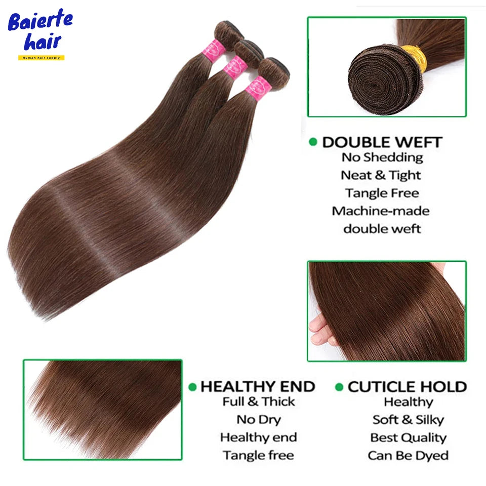 Straight #4 Chocolate Brown Raw Virgin Human Hair Weave Bundles 1/3/4Pcs Indian Bone Straight Extension For Women Sale Clearance