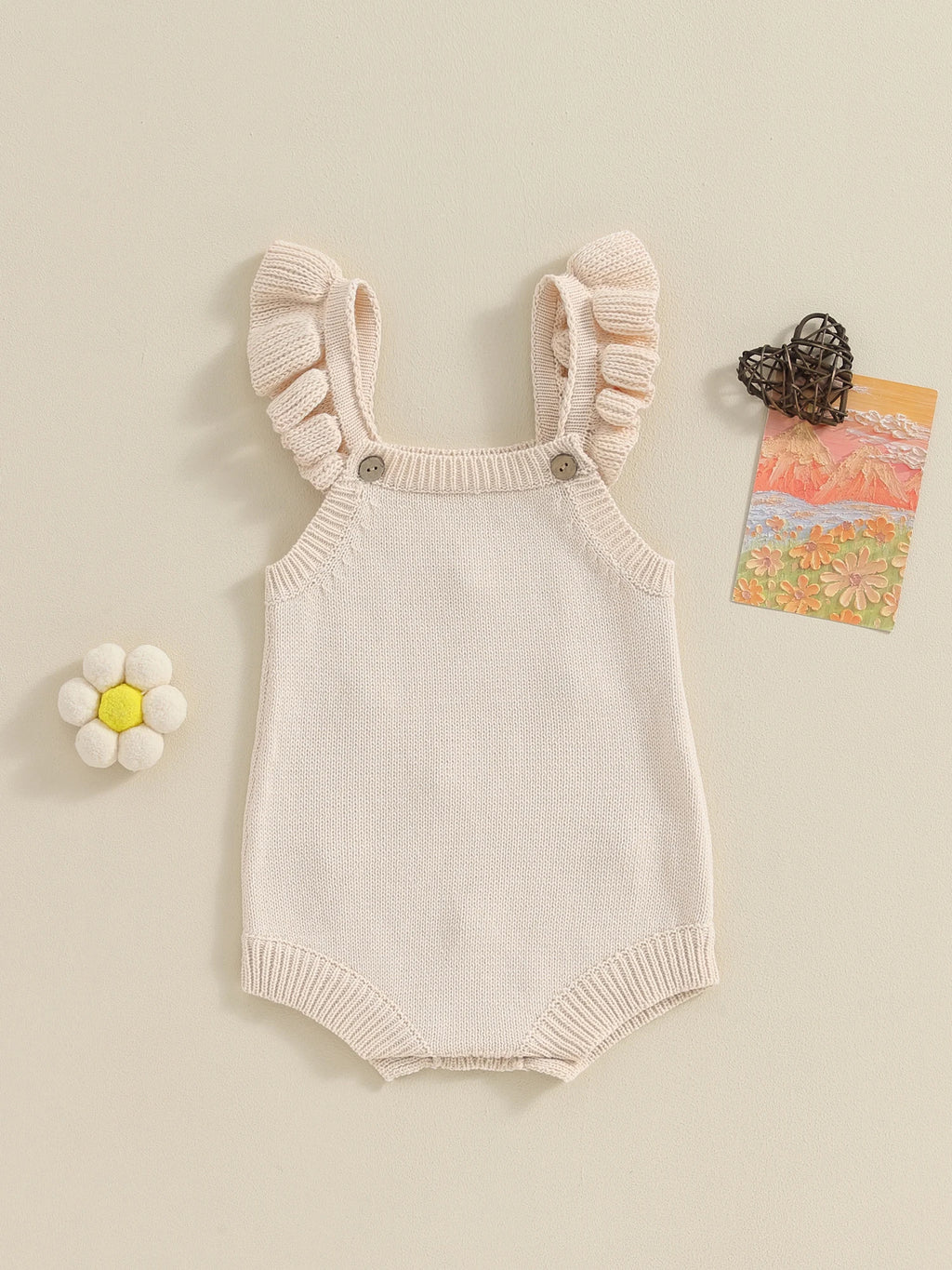 Lioraitiin Newborn Baby Girls Knitted Rompers Spring Summer Toddler Kids Ruffles Floral Embroidery Jumpsuits Playsuits Clothes