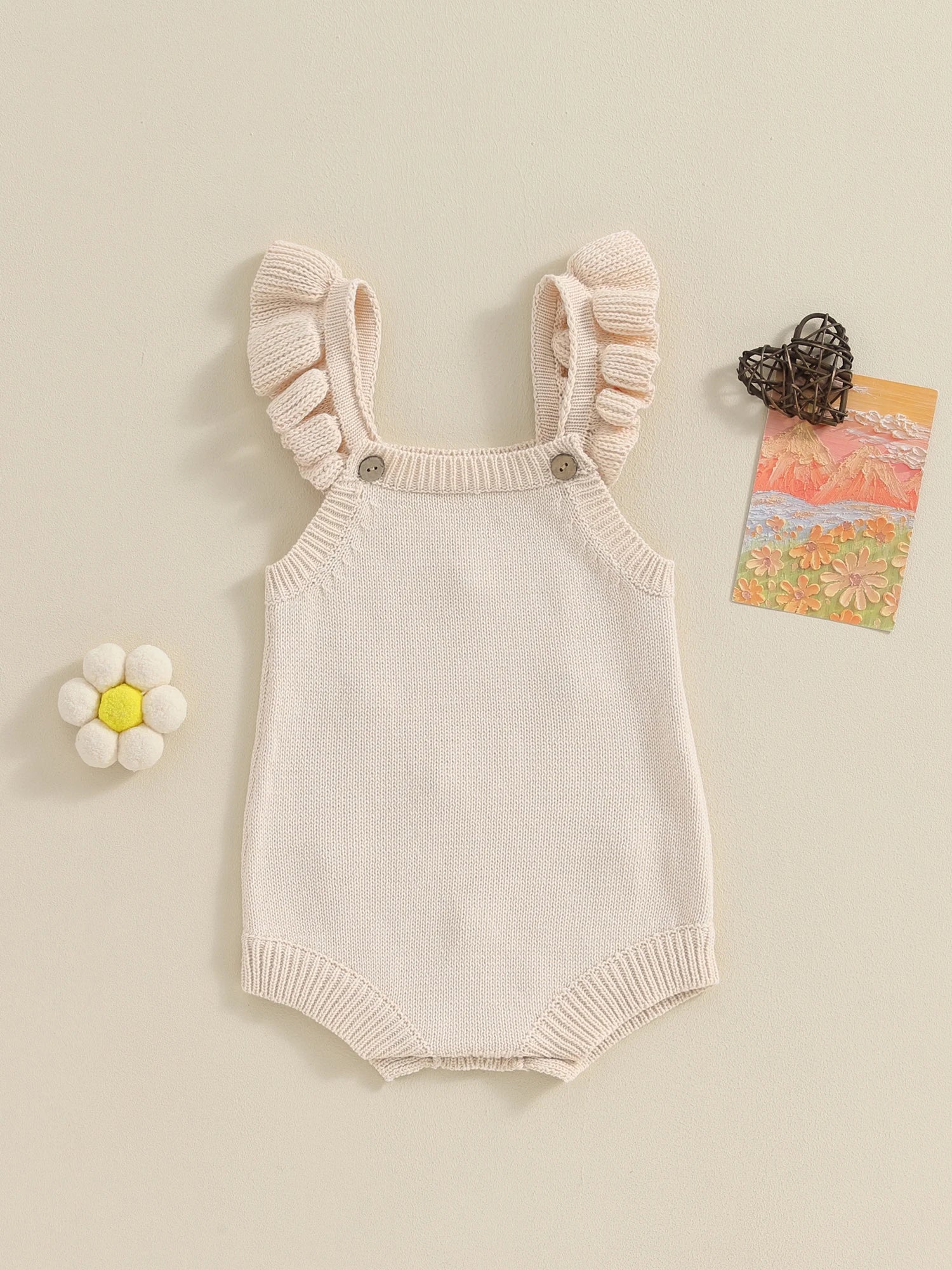 Lioraitiin Newborn Baby Girls Knitted Rompers Spring Summer Toddler Kids Ruffles Floral Embroidery Jumpsuits Playsuits Clothes