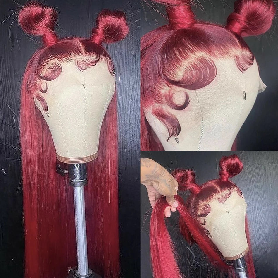 99J Burgundy Colored 13x4 Lace Front Wig Bone Straight 13x6 HD Red Lace Frontal Human Hair Wigs 100% Brazilian Colored Hair Sale