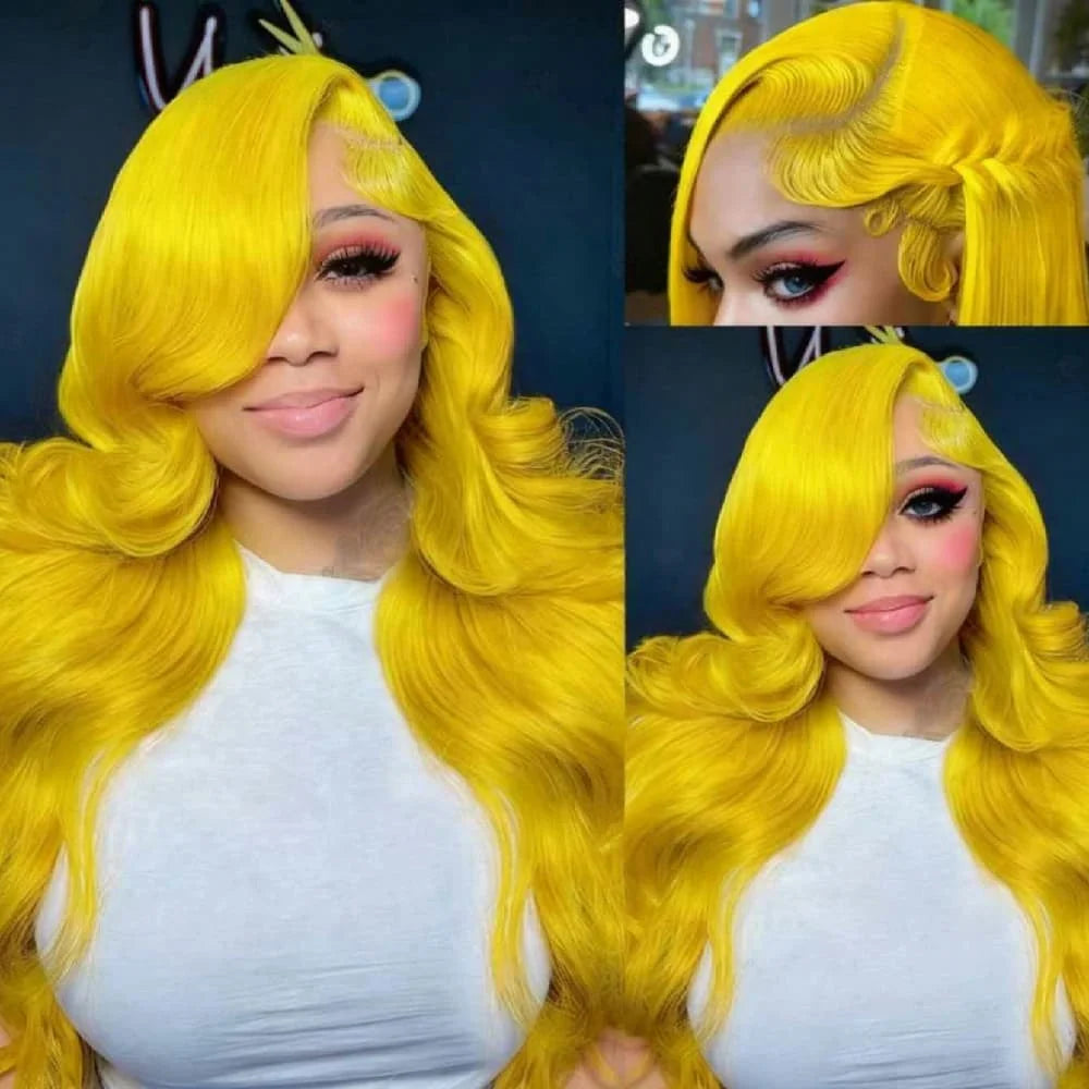 Yellow Body Wave Lace Front Wig Human Hair for Daily 13x4 Hd Lace Front Wig Human Hair 200 Density Lace Front Wig Human Hair