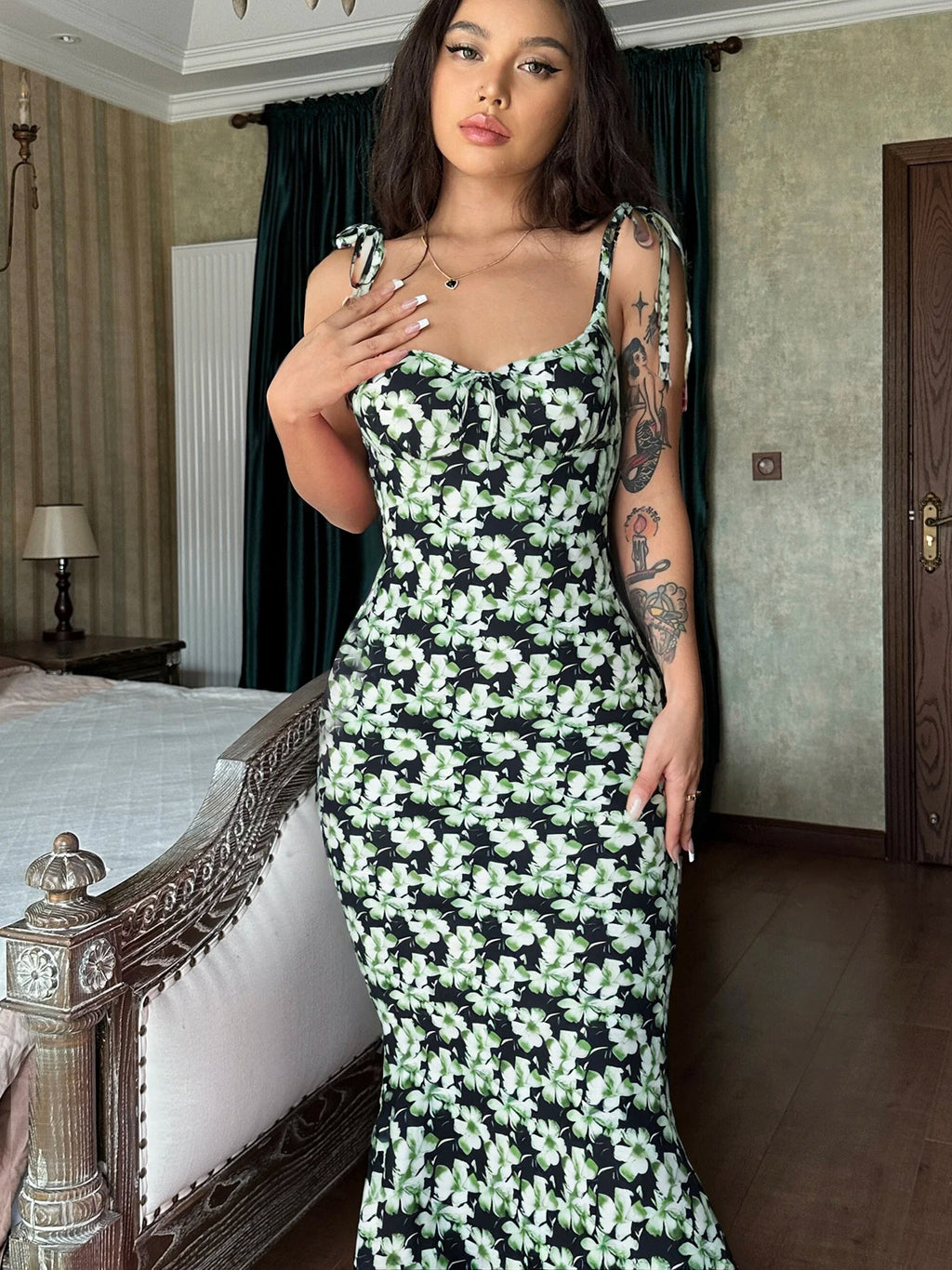Dulzura Women Floral Print  Sleeveless Bodycon Maxi Dress Outfits Birthday Party Club Clothes