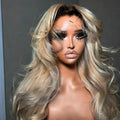 Ombre Brown Roots Ash Blonde Body Wave Lace Front Wig Human Hair for Women 200 Density Wig 13x4 HD Lace Front Wig Human Hair