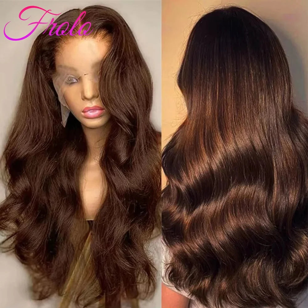 Chocolate Brown Human Hair Wig 200 Density 13X6 Body Wave Lace Front Wigs Human Hair HD Frontal Wigs Pre Plucked Brazilian  Hair