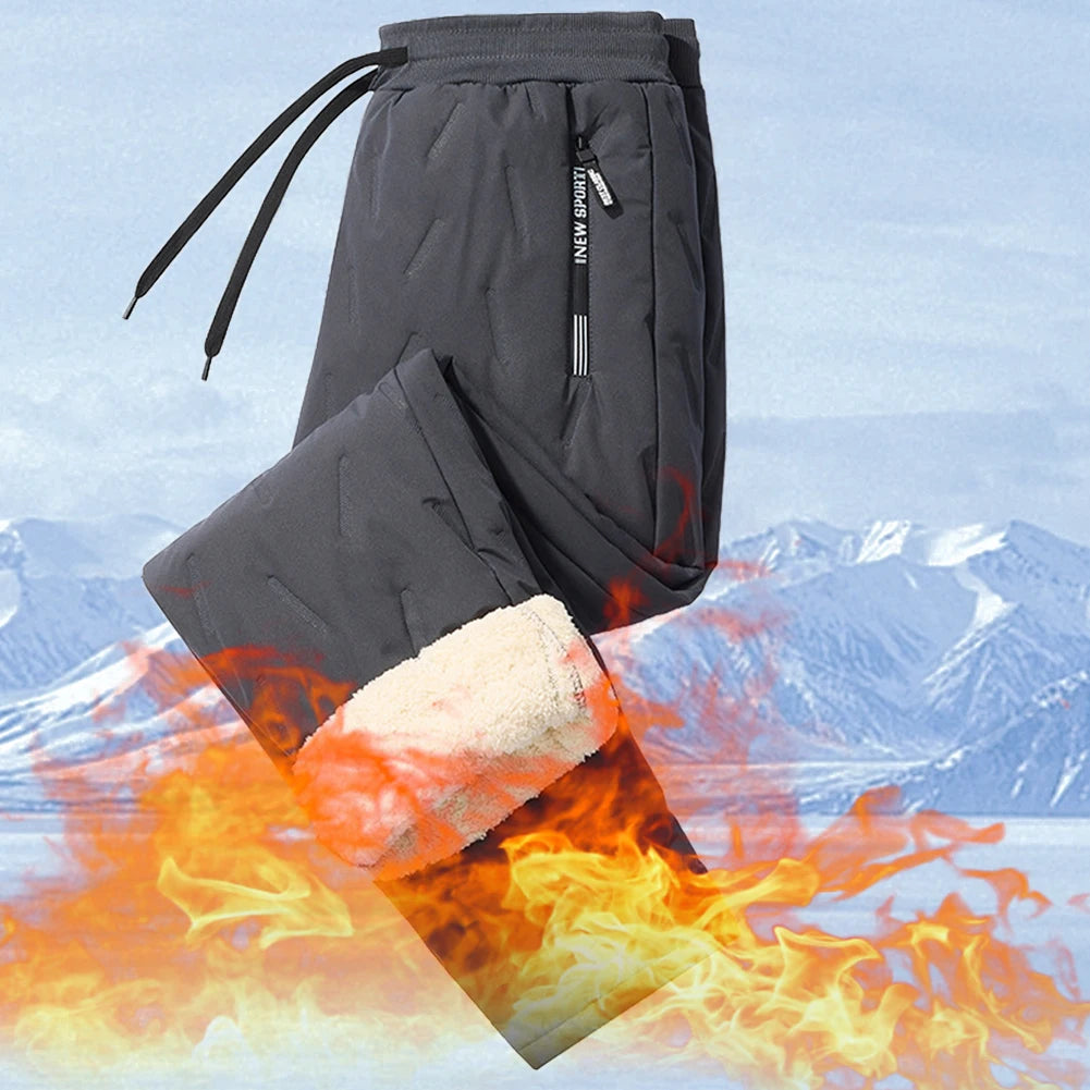 Winter Men Fleece Sweatpants Pant with Zipper Pockets Winter Warm Fleece Pants Casual Slim Sweatpants Pants Waterproof Thermal