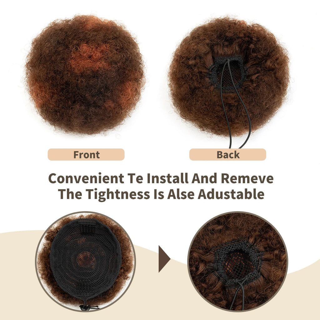 Kinky Curly Human Hair Ponytail Afro Puff Drawstring High Bun HairPiece Clip in on Updo Extensions for Black Women Ship From US