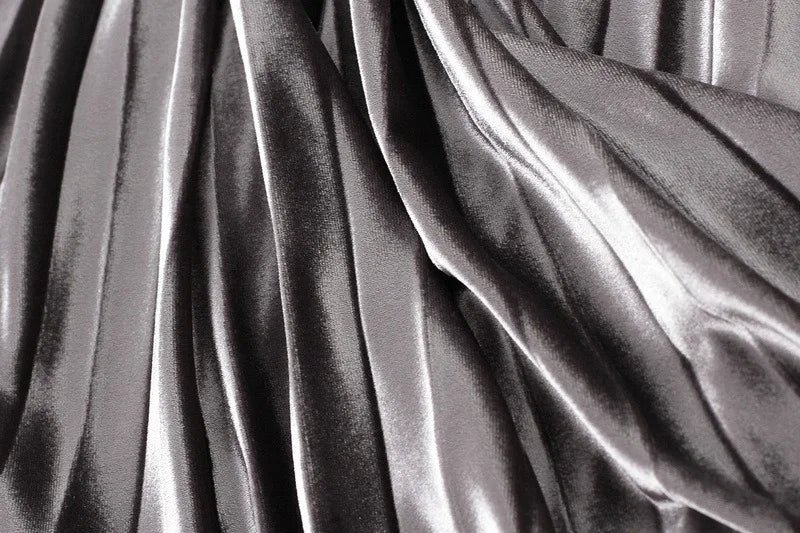 Luxury Velvet Pleated Skirts For Women 2024 Summer Fashion Women's High Waist Mesh Midi Skirt Female Elegant  Solid A-Line Skirt