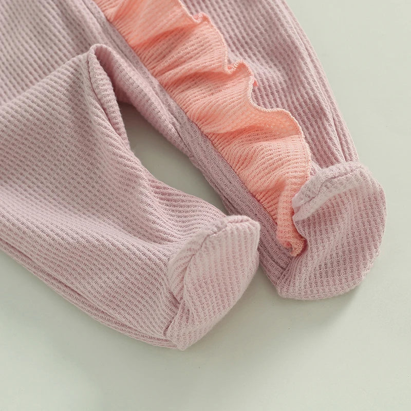 2024-05-11 Lioraitiin Baby Girls Outfit, Long Sleeve Crew Neck Frills Zipped Contrast Color Footies and Headband Fall Clothes