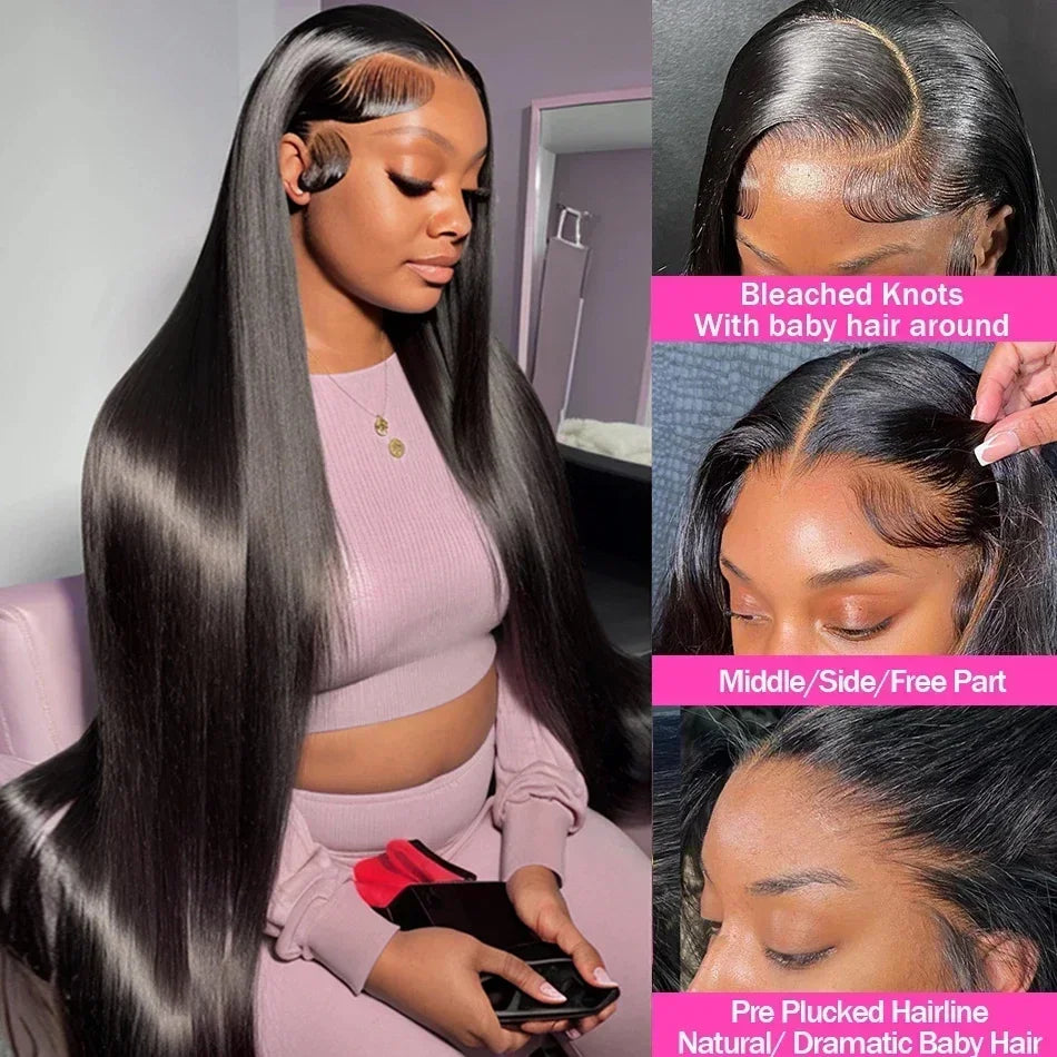 30 inch Lace Front Wig Straight Lace Frontal Wigs Pre Plucked 200% Density 13X4 Brazilian Human Hair Wig For Women Natural Black