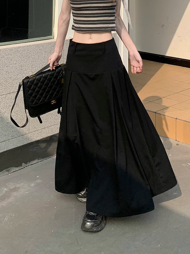 Qiukichonson Grey Midi Long Skirts Womens Trousers Skirt 2022 Autumn Winter Goth Lolita High Waist Asymmetrical Pleated Skirts