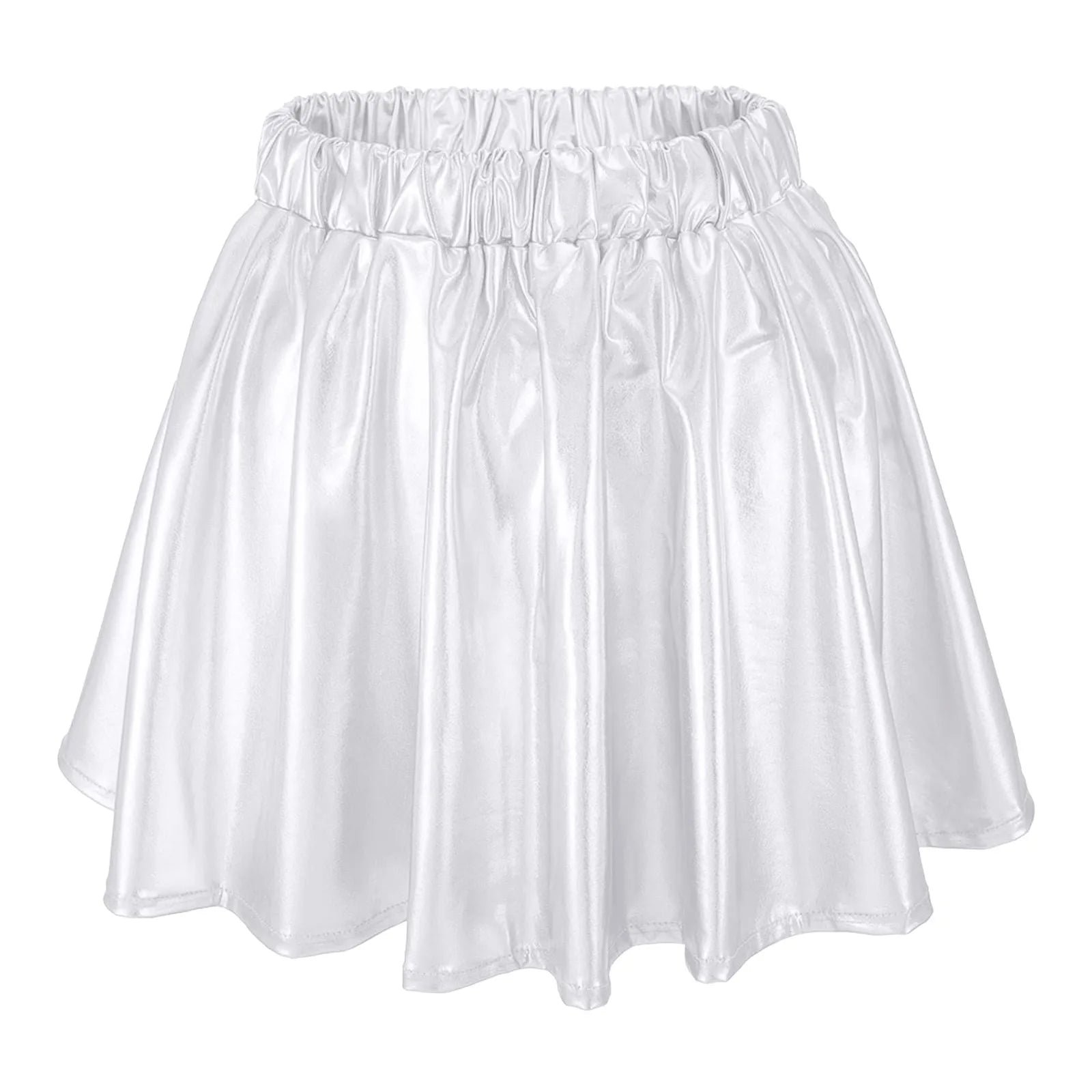 Women Sparkly Shiny Metallic Skater Skirt Carnival Party Rave Outfit A Line Pleated Skirts Elastic High Waist Nightclub Faldas