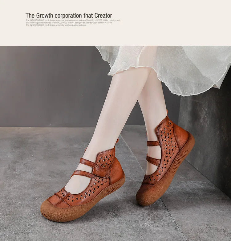 GKTINOO 2026 Summer Retro Handmade Women's Shoes Genuine Leather Soft Bottom Mom Sandals Cowhide Hollow Out Casual Sandal Boots