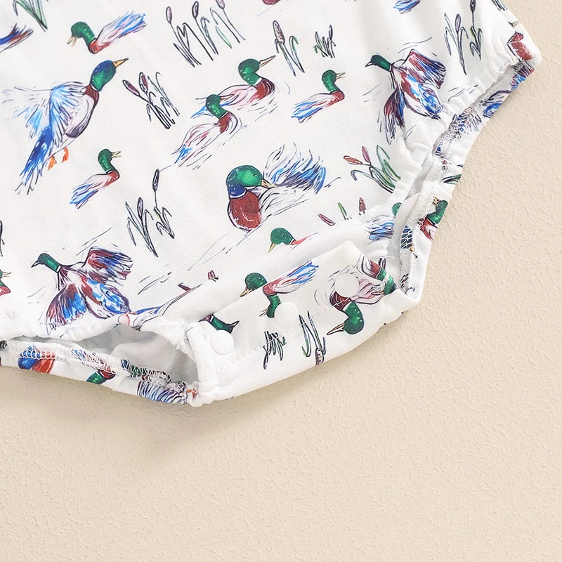 2024-04-01 Lioraitiin 0-18M Summer Baby Boy Romper Short Sleeve Crew Neck Duck Print Jumpsuit Clothes Casual Daily