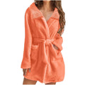 Women Warm Plush Hooded Bathrobe Wainter Plush Lapel Robe With Pockets Female Pajamas Robe Long Home Clothes Lingeries For Woman