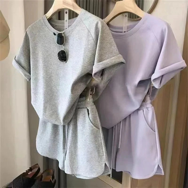  2 Piece Set Women Summer Loose Short Sleeve T-Shirt Casual Shorts Sports Print Letter Casual Suit Large Size Short Pajamas