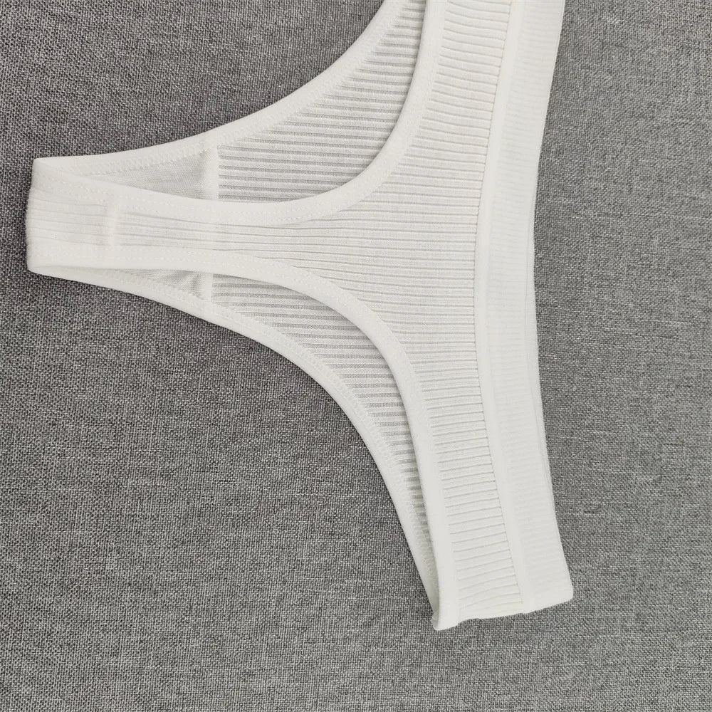 3Pcs/Set Women Thong G String Soft Ribbed Cotton Brazilian Panties Solid Color Low Rise Underwear Female Intimates Lingerie