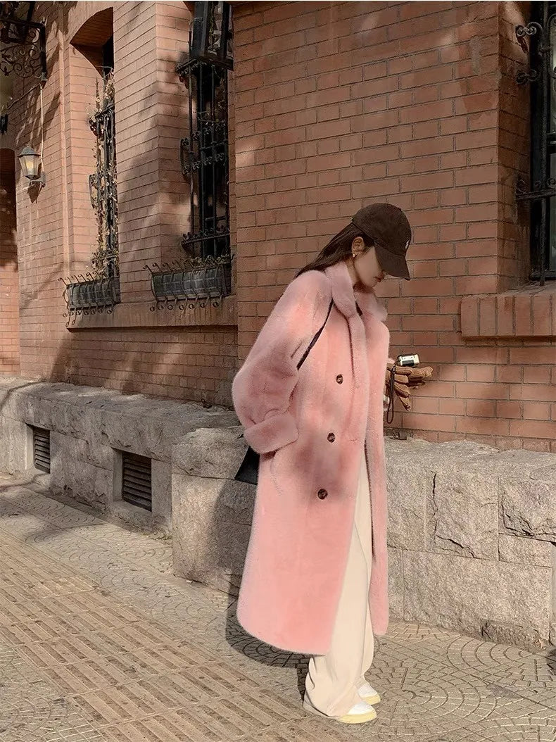Women Winter Warm Thicken Long Fur Coat 2025 New Women Imitation Rabbit Fur Temperament Fur Coat Double-Breasted Fur Jacket