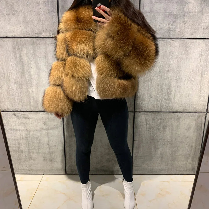 Women Fake Raccoon Fur Coat Ladies Winter Thick Warm Furry Faux Fur Fox Jackets Coats Patchwork Outerwear casaco feminina frio
