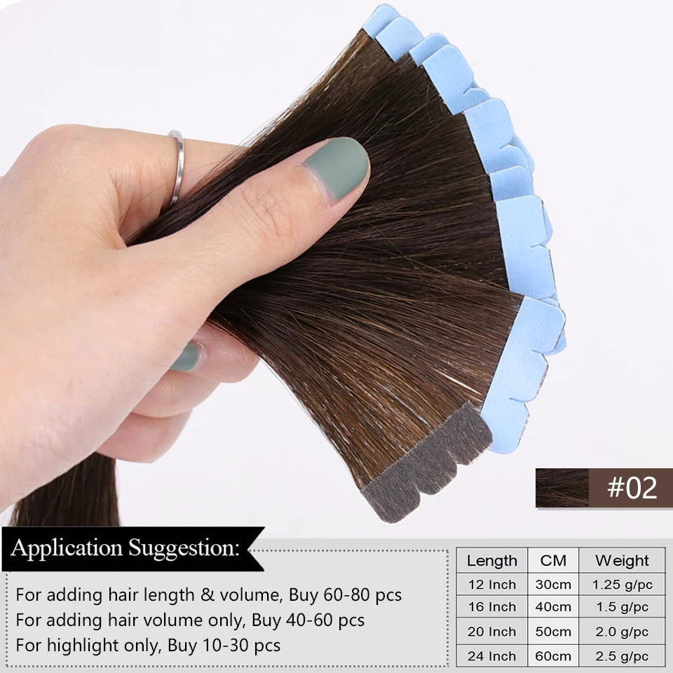 MRSHAIR Mini Tape Hair Extensions Human Hair Natural Tape in Hair Extentions 3x0.8cm Invisible Tape 10pcs/pack For Side Hair