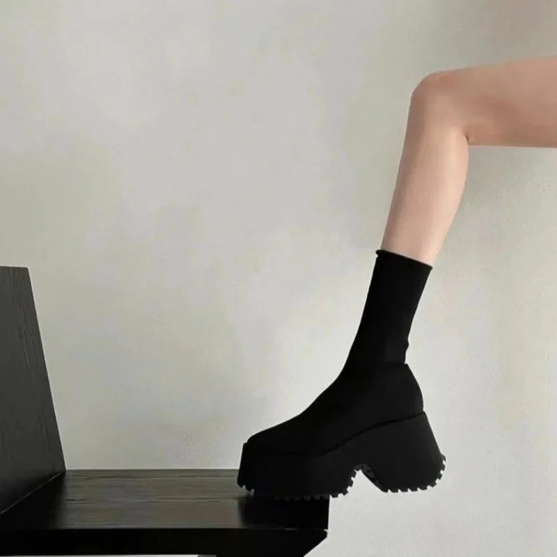 Ankle Super High Heels Chelsea Boots Women Shoes 2024 New Chunky Ladies Shoes Sexy Pumps Platform Goth Motorcycle Black Boots