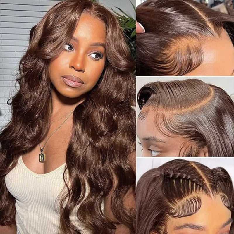 13x6 Body Wave Lace Front Human Hair Wigs Natural Black #4 Brown 13x4 Pre Plucked With Baby Hair For Women 200 Density