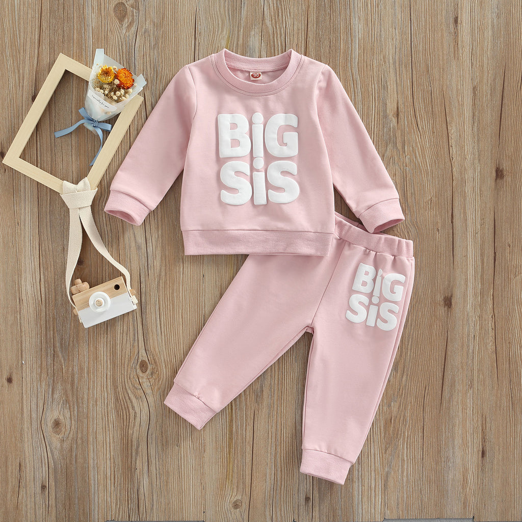 Lioraitiin 0-5Y Autumn Baby Girls Sister Lovely Clothes Sets Letter Printed Long Sleeve Pullover Sweatshirt+Pants