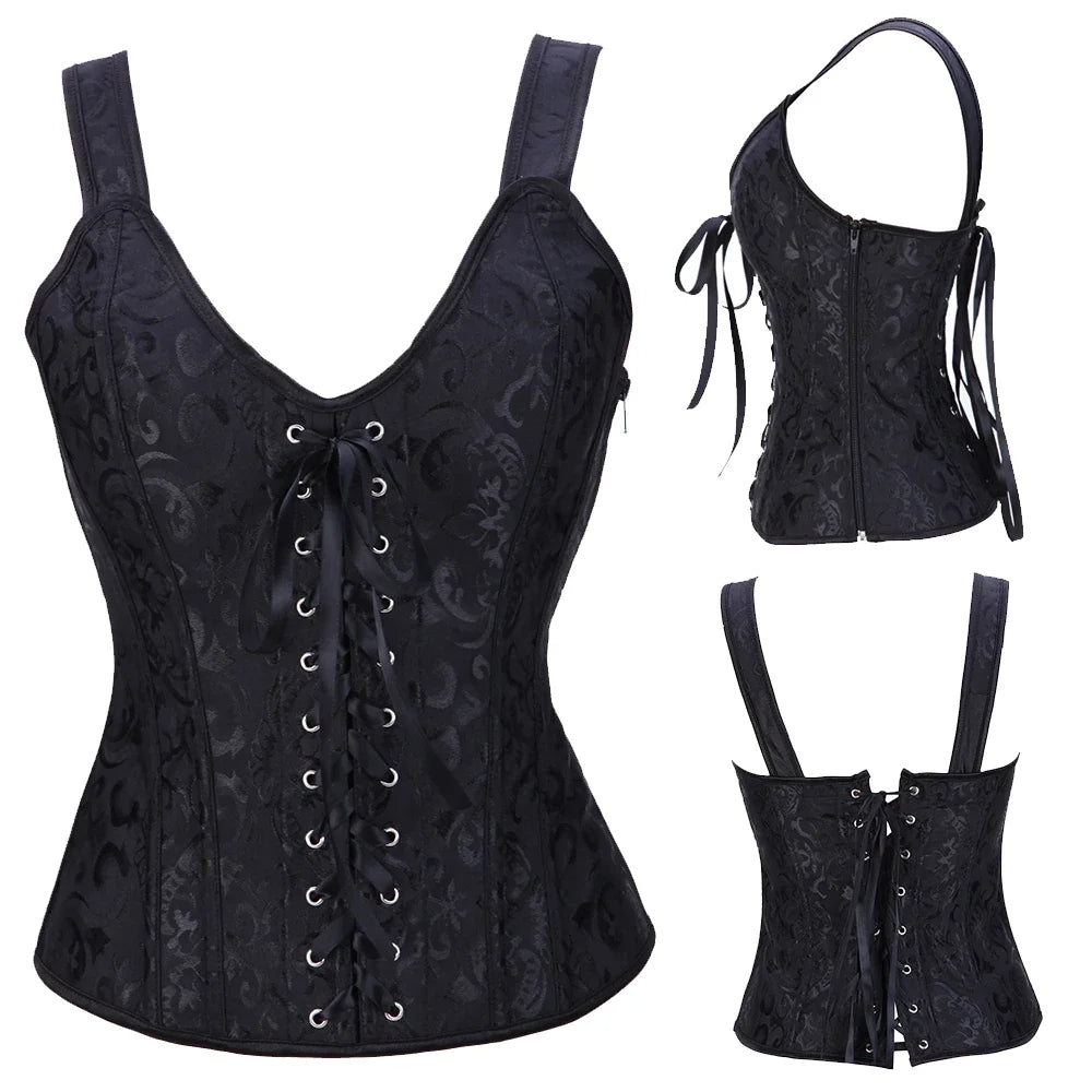 Waist Training Corset Vest Women Lace Up Boned Steampunk Bustiers Top Sexy Corselet Burlesque Clothing Gothic Party Costume