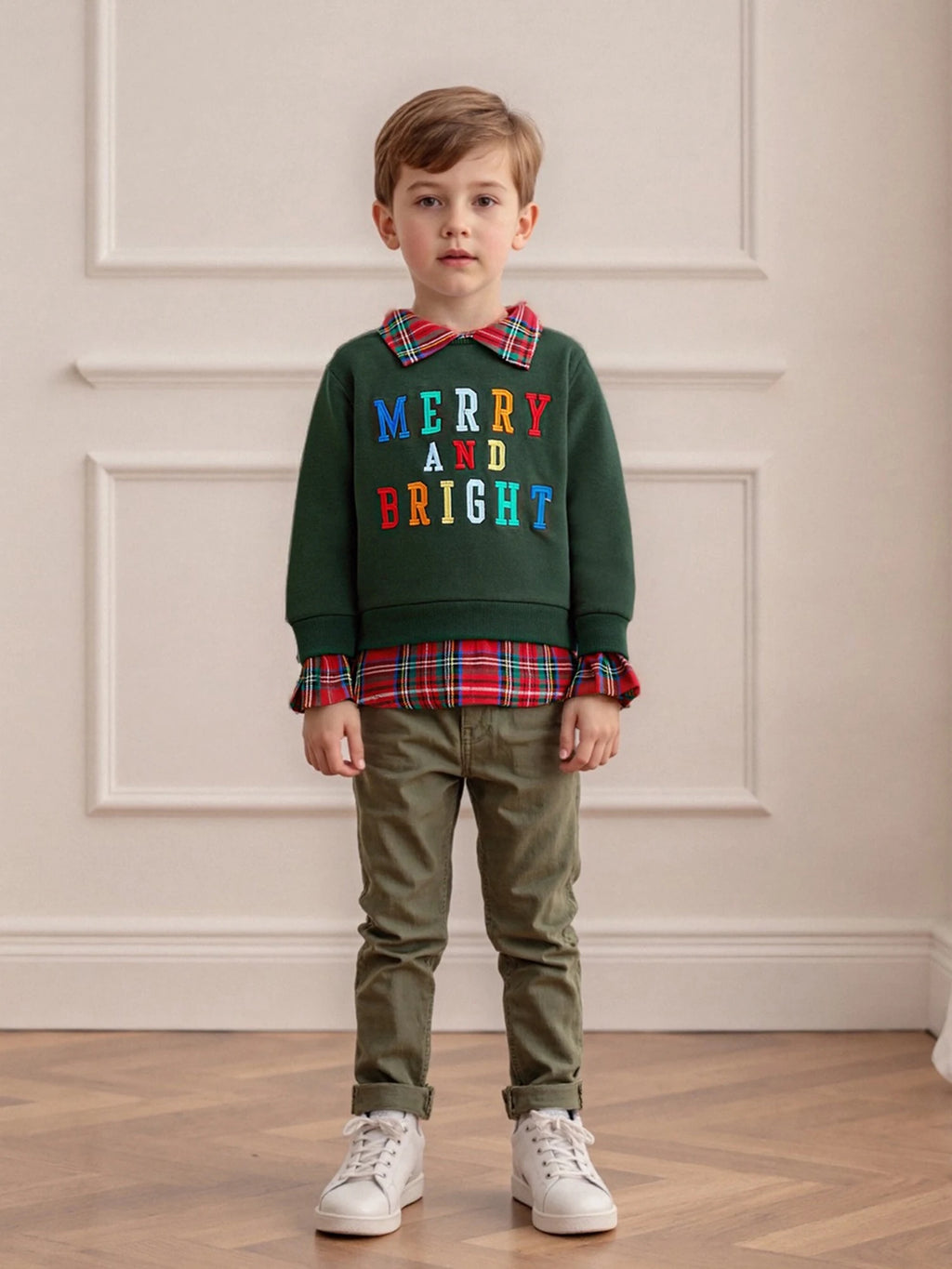 Lioraitiin Kids Boys Girls Sweatshirt Long Sleeve Embroidery Letters Patchwork Hoodie Pullover Christmas Costume Tops