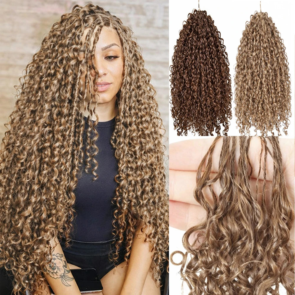 Honey Blonde Kinky Curly Feather Crochet Human Hair Extensions Knotless Pre-Separated Boho Braids Burmese Curly Invisible Knots