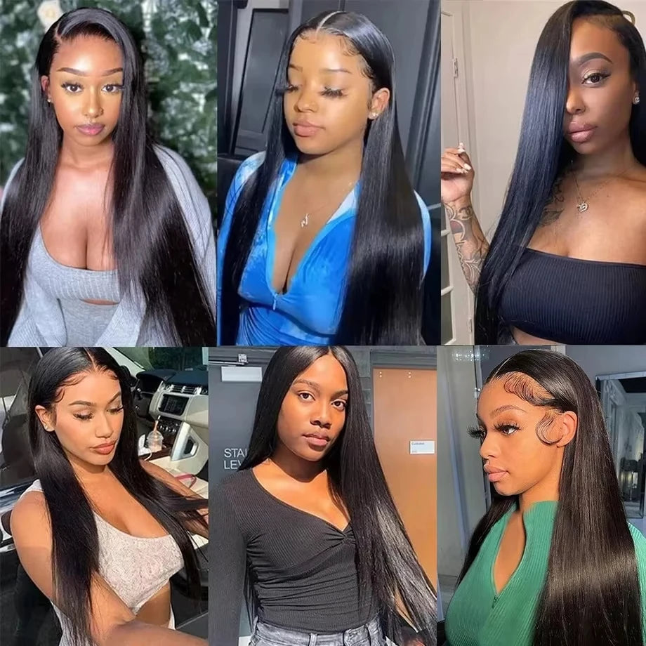 Wowear 24 Inch Straight Lace Front Wigs Human Hair Tape In Hair Extensions Human Hair 20pcs 50g Natural Black Wig Brazilian Hair