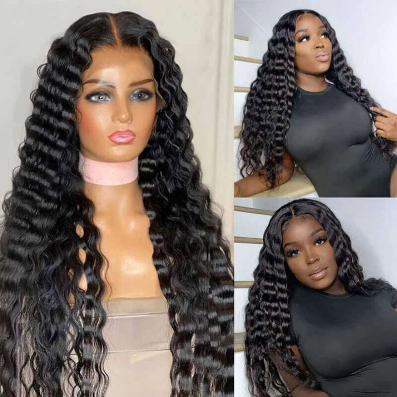 13x6 Loose Deep Wave HD Transparent Lace Frontal Wigs 200% Density 30 40 Inch 13x4 Curly Water Wave Lace Front Human Hair Wig