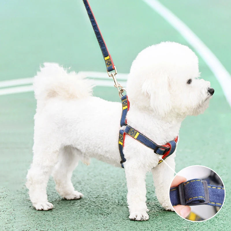 Pet chest and back thick wear-resistant vest denim sewn cloth chest and back dog leash pet leash is durable