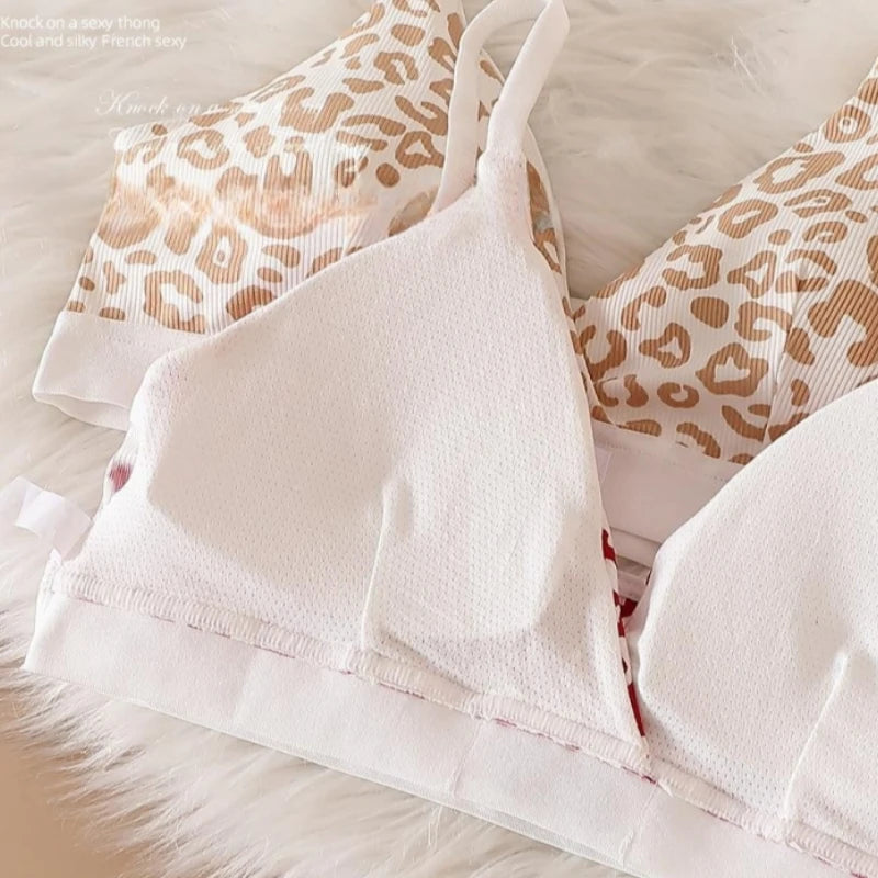 Women V-neck Bra And Panties Set Low Waist Panties Female Sexy Lingerie Set Leopard Print Cotton Bra Sport Underwear Set
